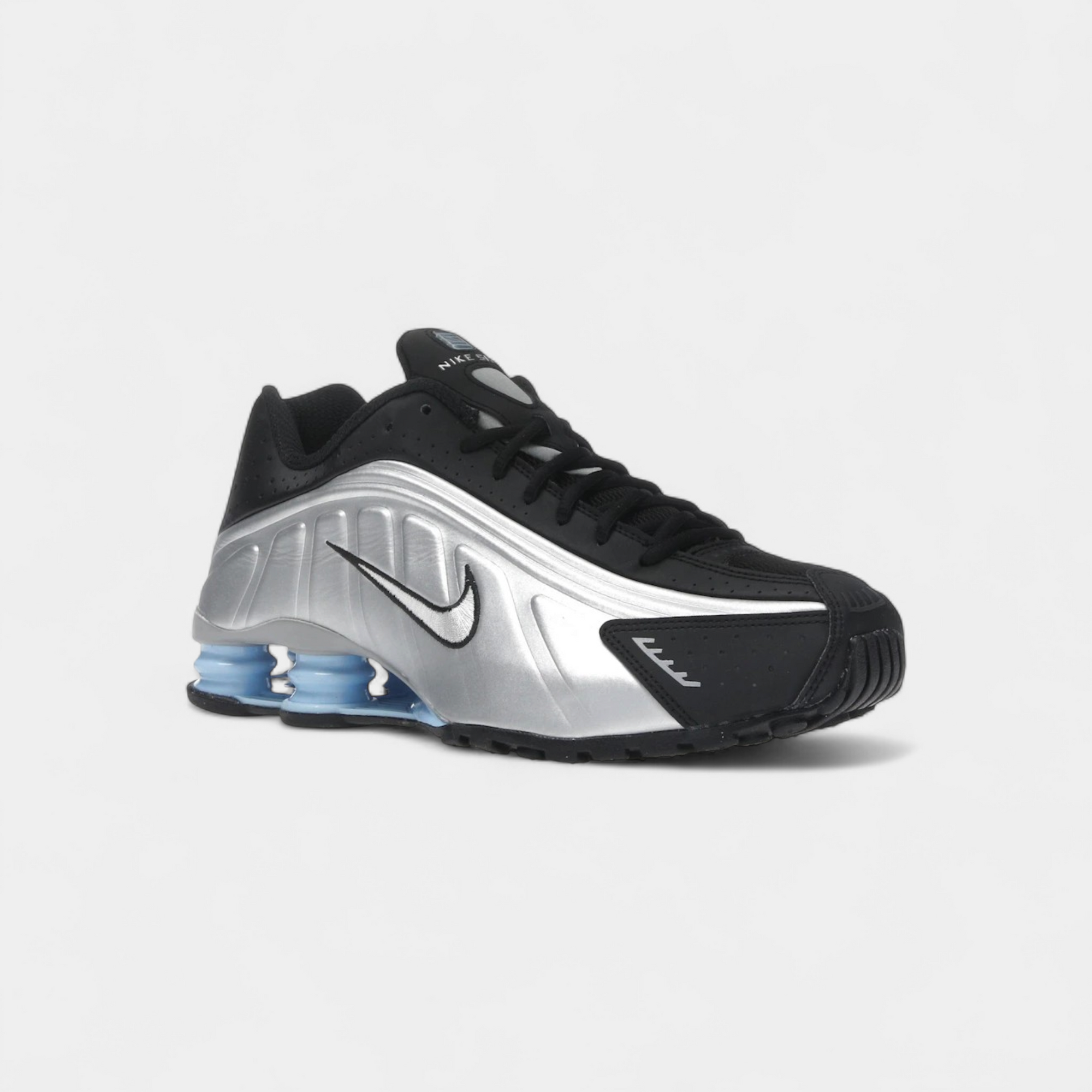 Nike Shox R4 Metallic Silver Black Psychic Blue