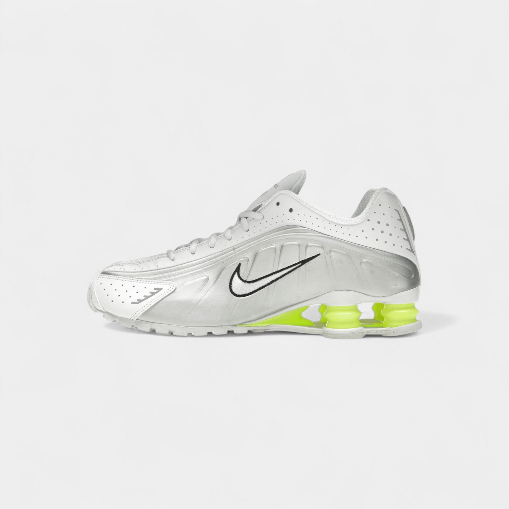 Nike Shox R4 White Metallic Silver Volt (Women's)
