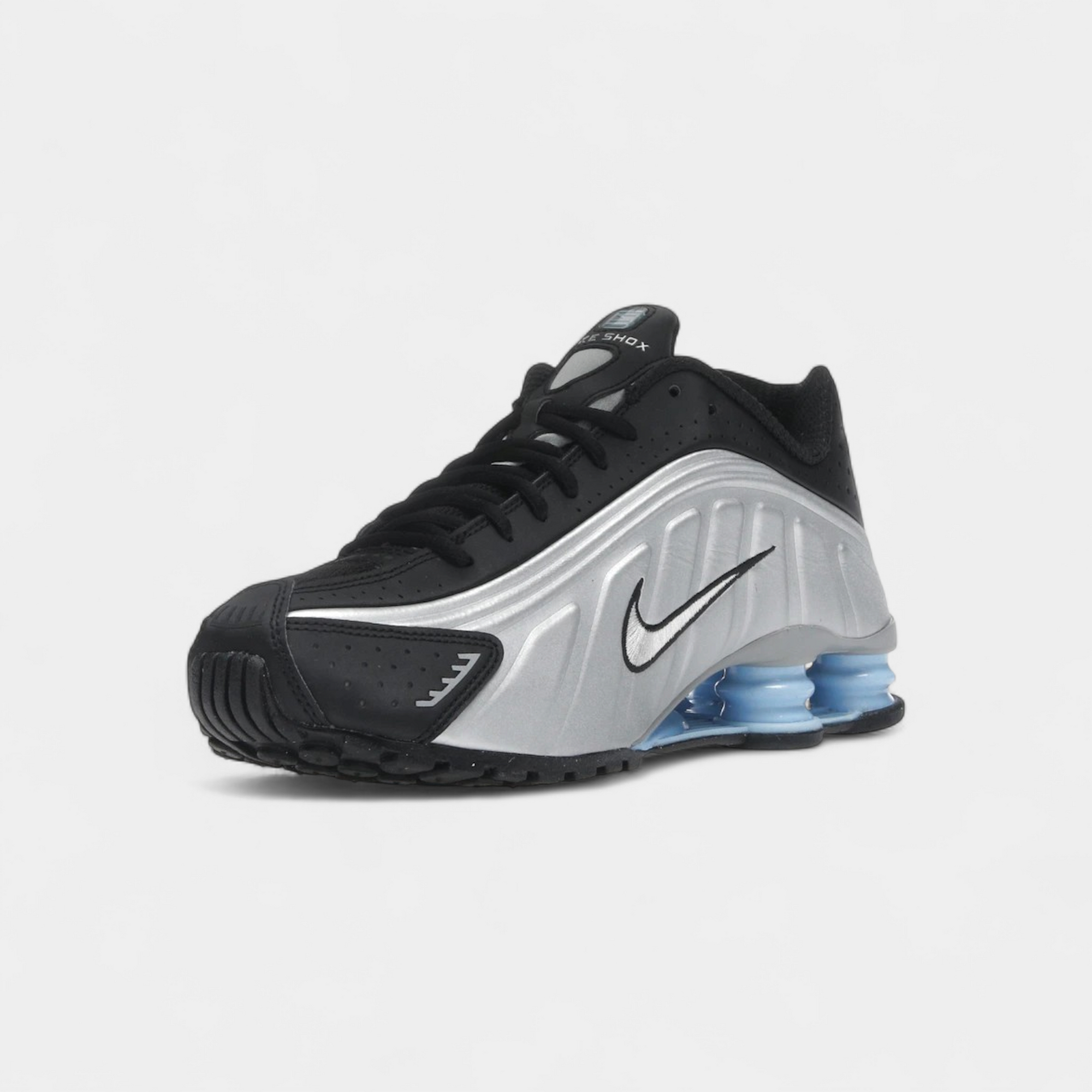Nike Shox R4 Metallic Silver Black Psychic Blue