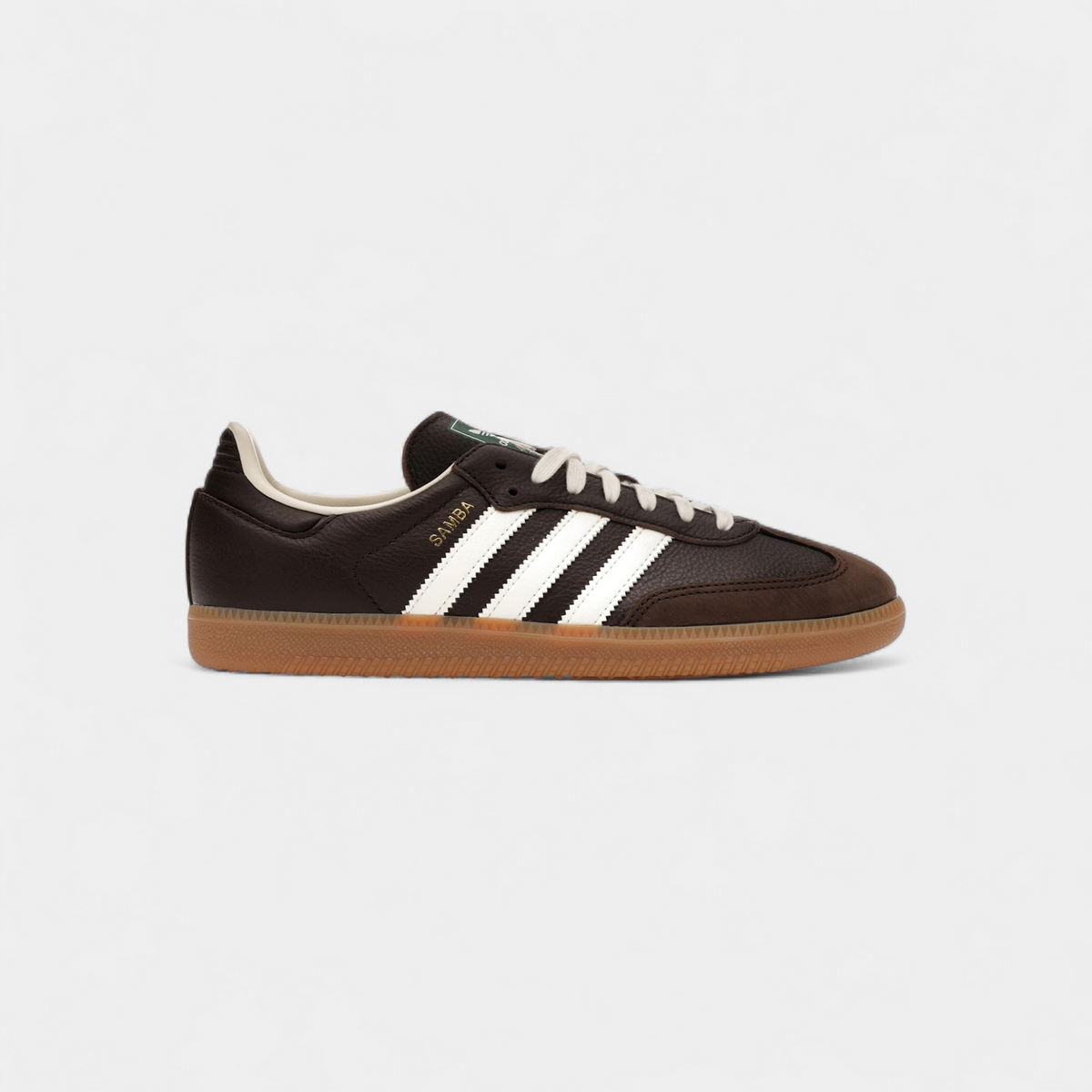 adidas Samba OG JR0891 brun foncé, cuir grainé, bout nubuck et bandes blanc cassé