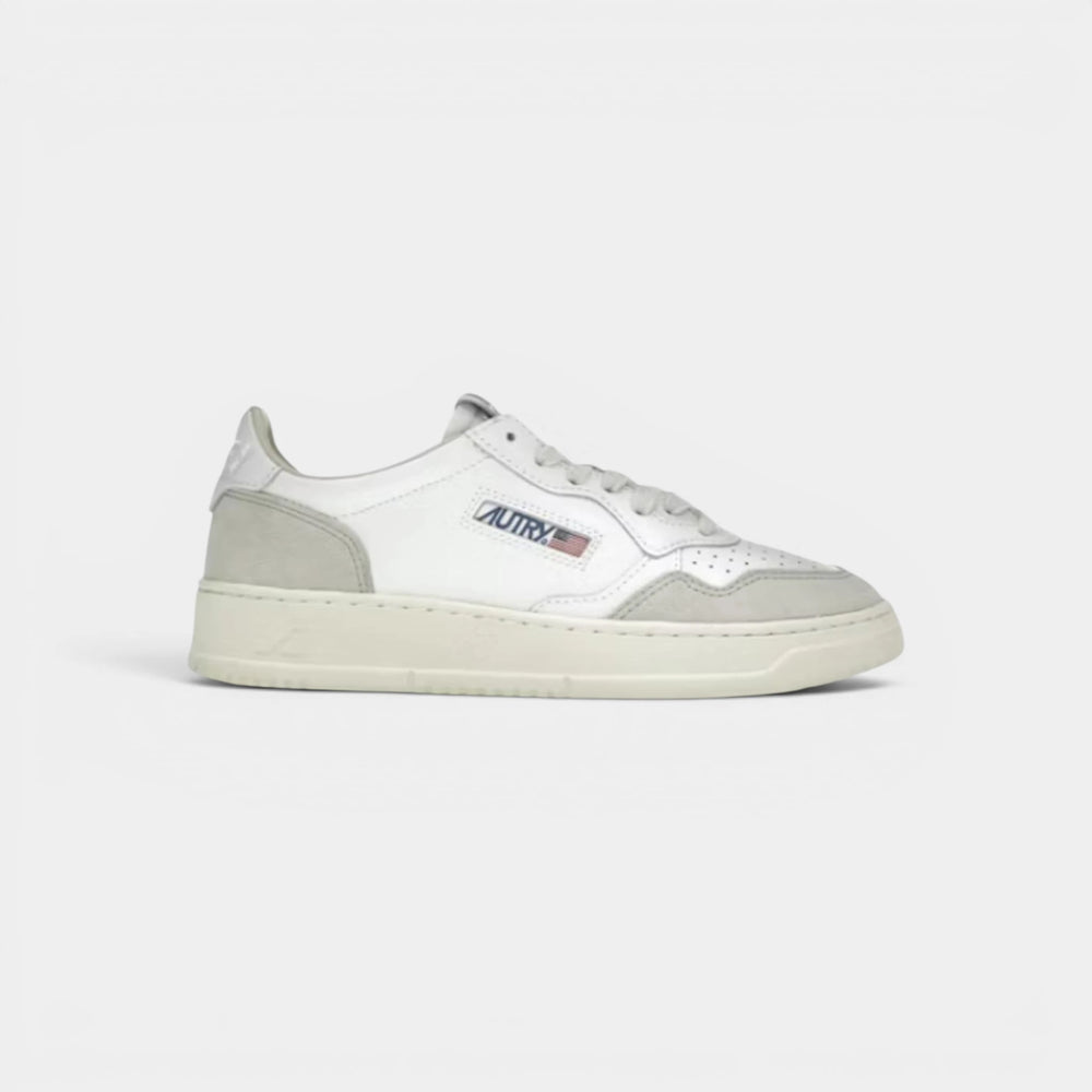 Autry Medalist Leather Low White Beige Suede (Women's)